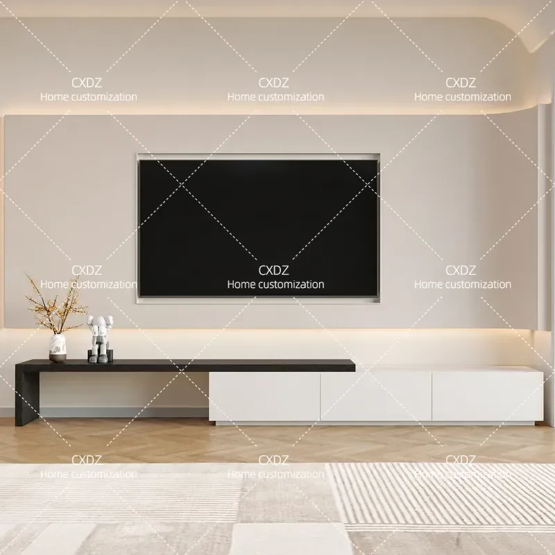 Nordic Minimalist Retractable Solid Wood TV Cabinet Modern Simple Living Room Storage Floor Coffee Table TV Stand Combo
