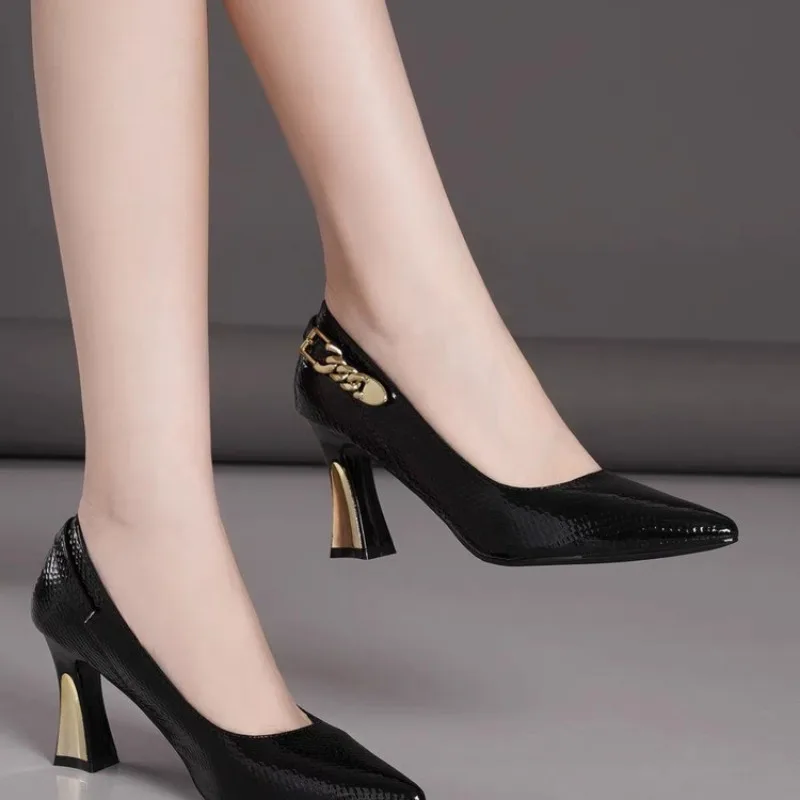 Basic Wine Snakeskin Leather Women Shoes Stiletto High Heels Pointy Toe Women Pumps Weddings Party Size 33-42 Shoes Woman image 4