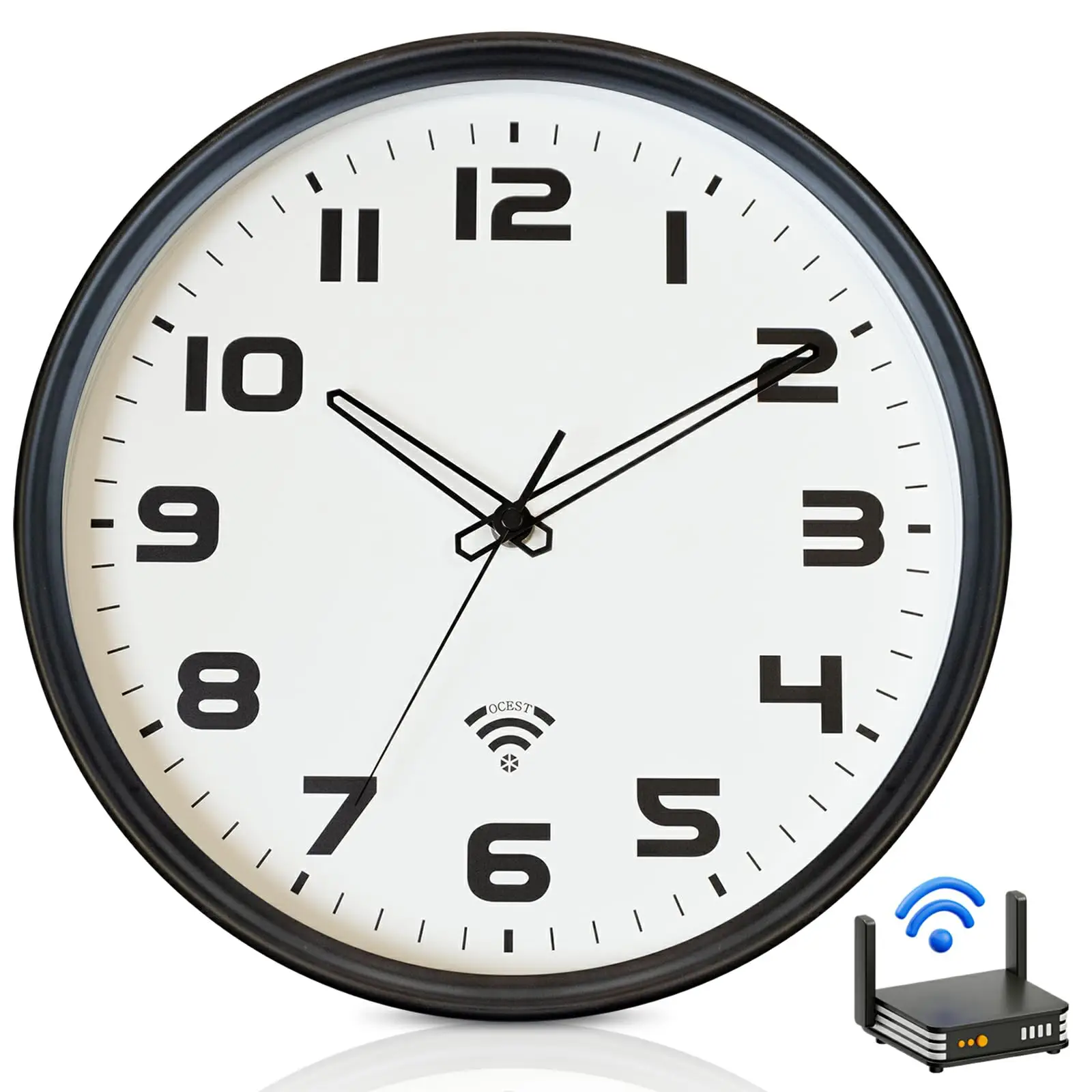 

12 Inch WiFi Wall Clock Auto Sync Time DST Silent Battery Operated For Living Room Bedroom Office