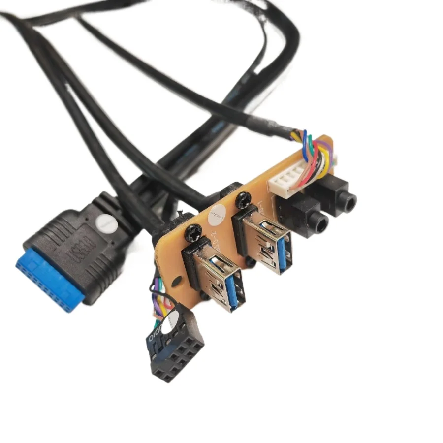 Motherboard Extension Front Panel Data Cable 19P 9Pin To 2-Port USB 3.0 3.5mm HD Audio Socket I/O Interface Cord 65mm X 27mm