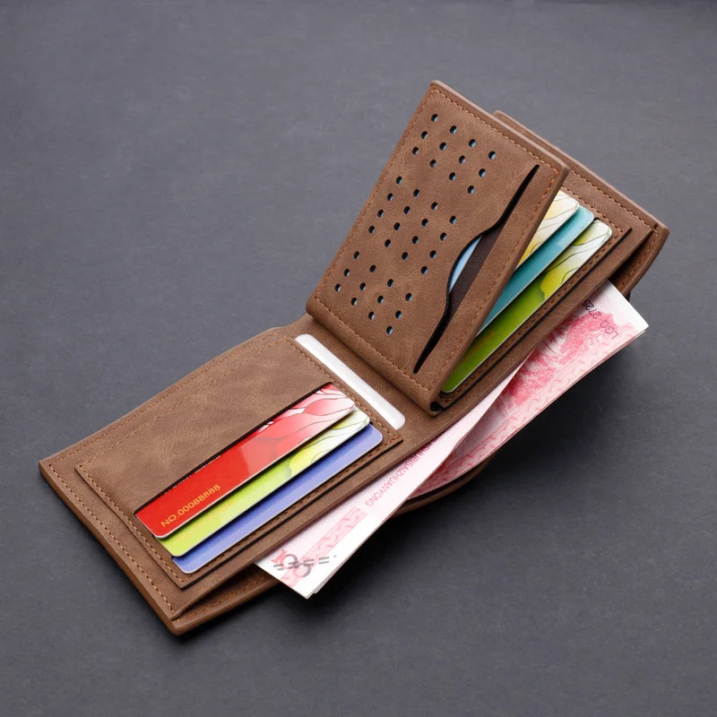 Men's PU Short Folding Wallet Retro Soft Leather Multi-card Slot Wallet with Zipper Large Capacity Banknotes Bag for Business