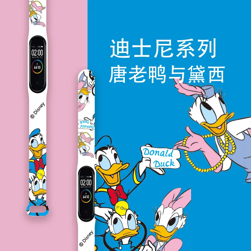 Strap For Mi Band 4 3 5 6 7 watch band Mickey Minnie graffiti  Silicone bracelet replacement For Mi band 4 5 Wristband