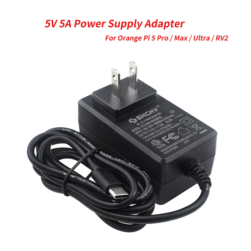 5V 5A Power Supply Adapter Type-C Port Plug Charger Optional For Orange Pi 5 Pro / Max / Ultra / RV2