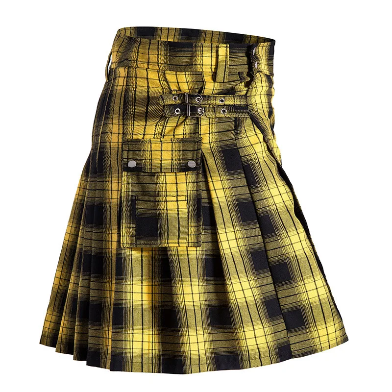 Plaid Traditional Kilt Utility For Mens Fashion Scottish Pleated Skirt Waistband Highland Vintage Knee Length Kilt Male Skirts