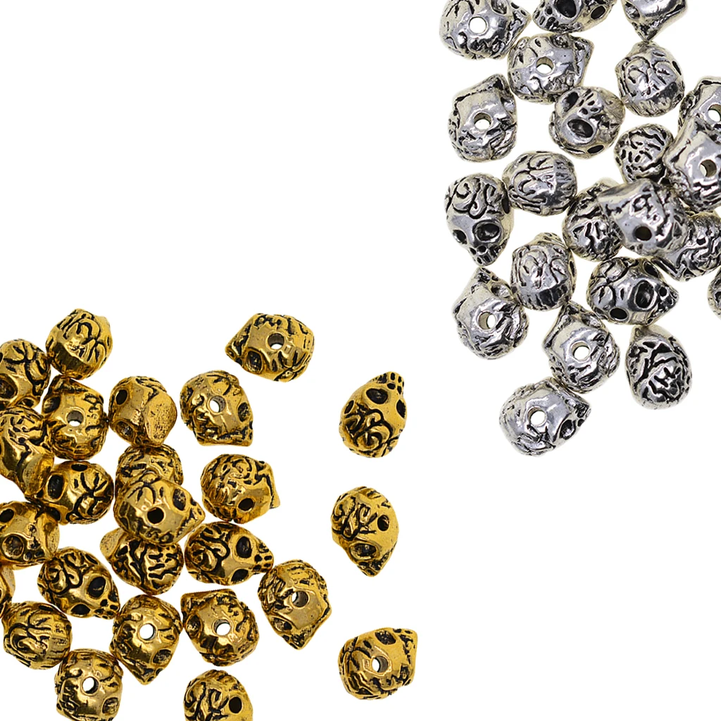 30 retro silver gold small  0.4 inch 3D broken head skull spacer beads