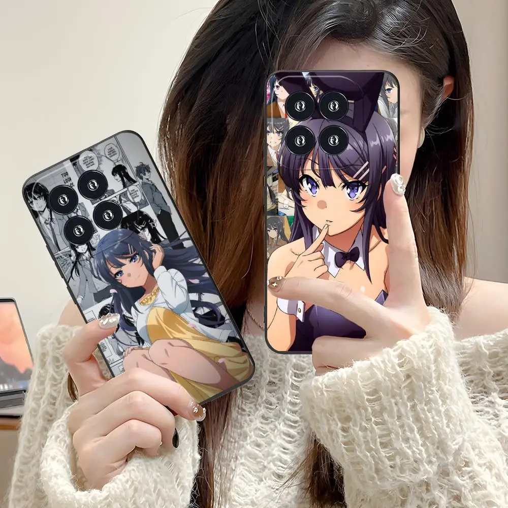 Anime mai sakurajima caso de telefone celular para xiaomi 15 14 13 12 mi 11 t ultra lite pro s x 5g cor capa protetora bonita luxo