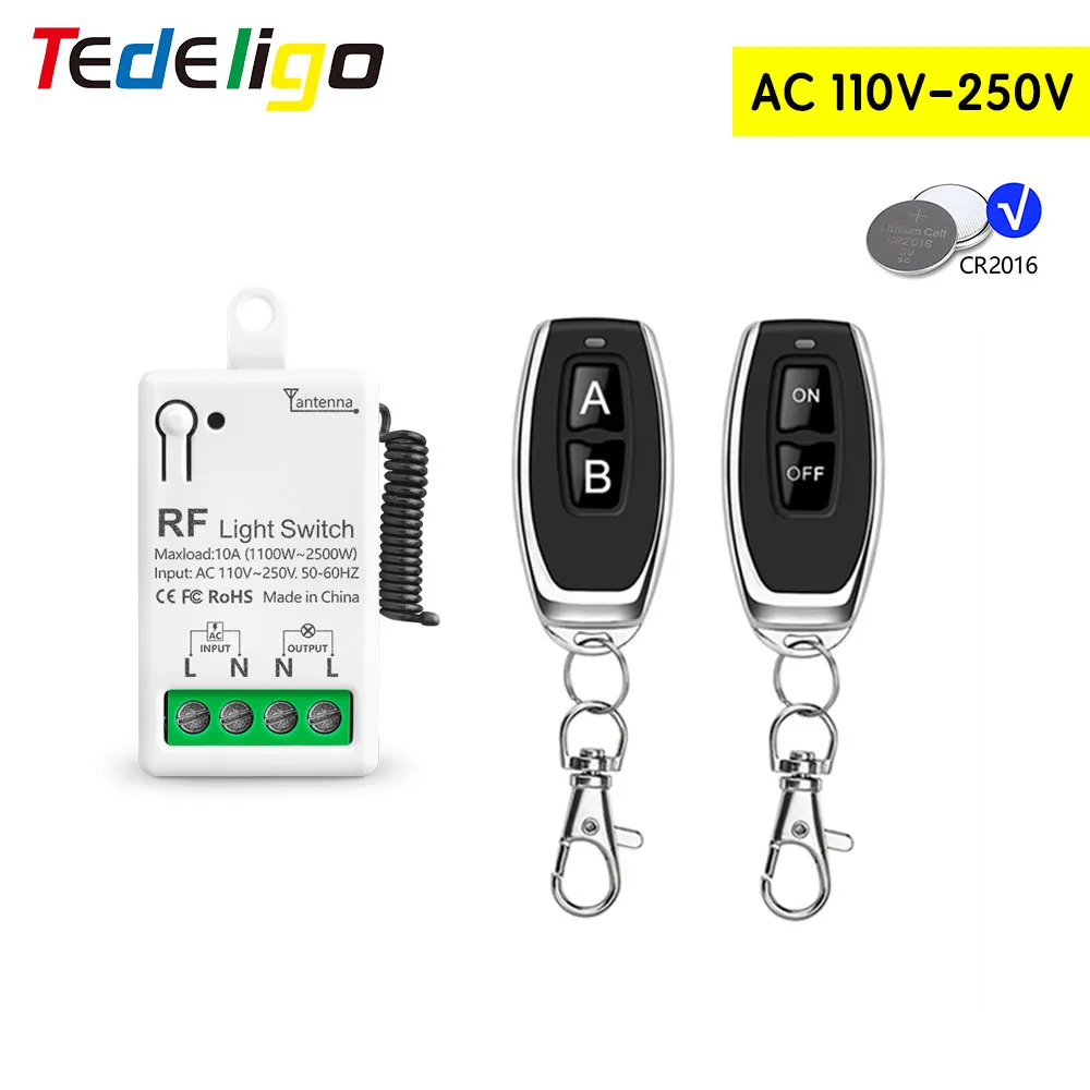 RF 433MHz Wireless RF Remote Control Switch AC 110V 220V 1CH Mini Relay Receiver With Transmitter For Led Light Bulb DIY Control