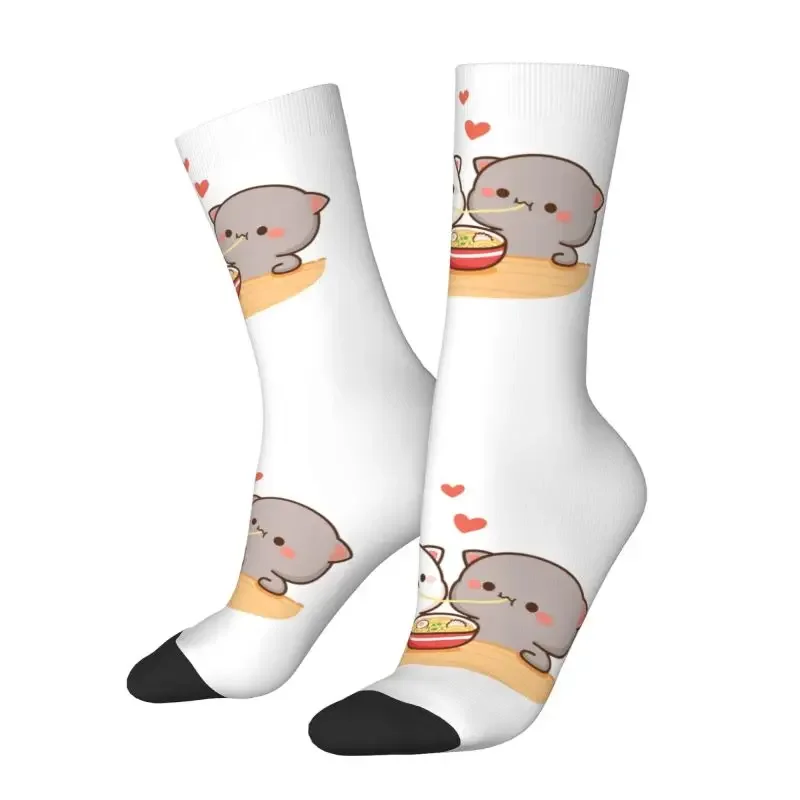 

Peach And Goma Mochi Cat Eating Ramen Mens Crew Socks Unisex Kawaii 3D Printed Crazy Socks