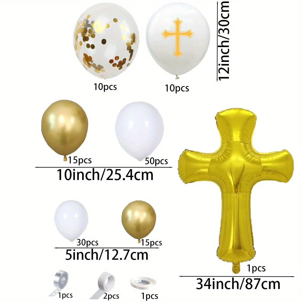 135pcs God Bless Gold Cross Foil Balloon Party Decorations, Outdoor Decorations, Baptism Decorations, Church Prayer Decorations