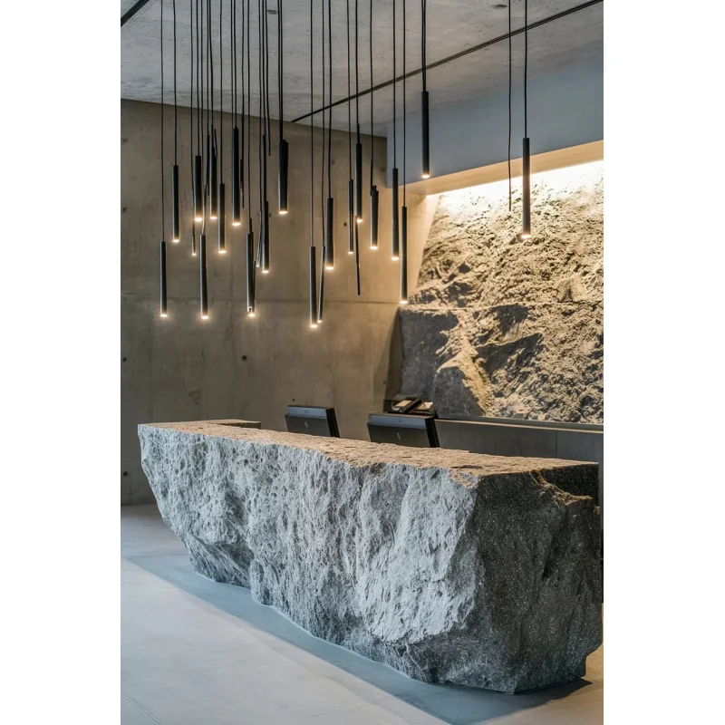 custom.Custom Design Office Counter Natural Stone-Patterned Desk FRP Material Reception Desk Hotel Restaurant Showroom view 6
