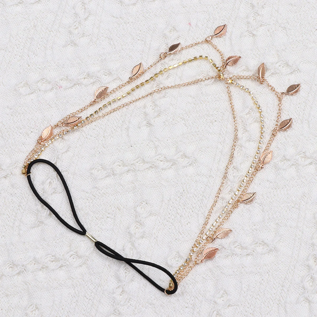 Rhinestone Head Chain Jewelry Alloy Leaf Forehead Hairband Layered Headpiece for Women Chain Headband