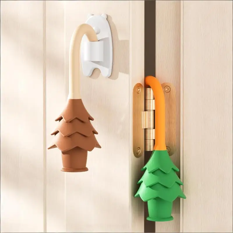 Soft Silicone Door Stopper With Cute Pine Tree Design And Anti Pinch Feature Perfect For Baby Safety Home Daily Use