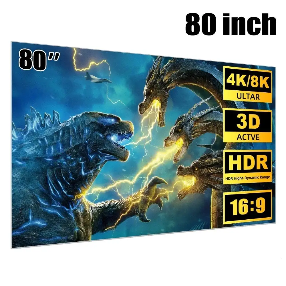 

Polyester Projector Screen 16:9 HD Video Foldable Projection Screen Video Equipments Reflective Folding Soft Screen Theater