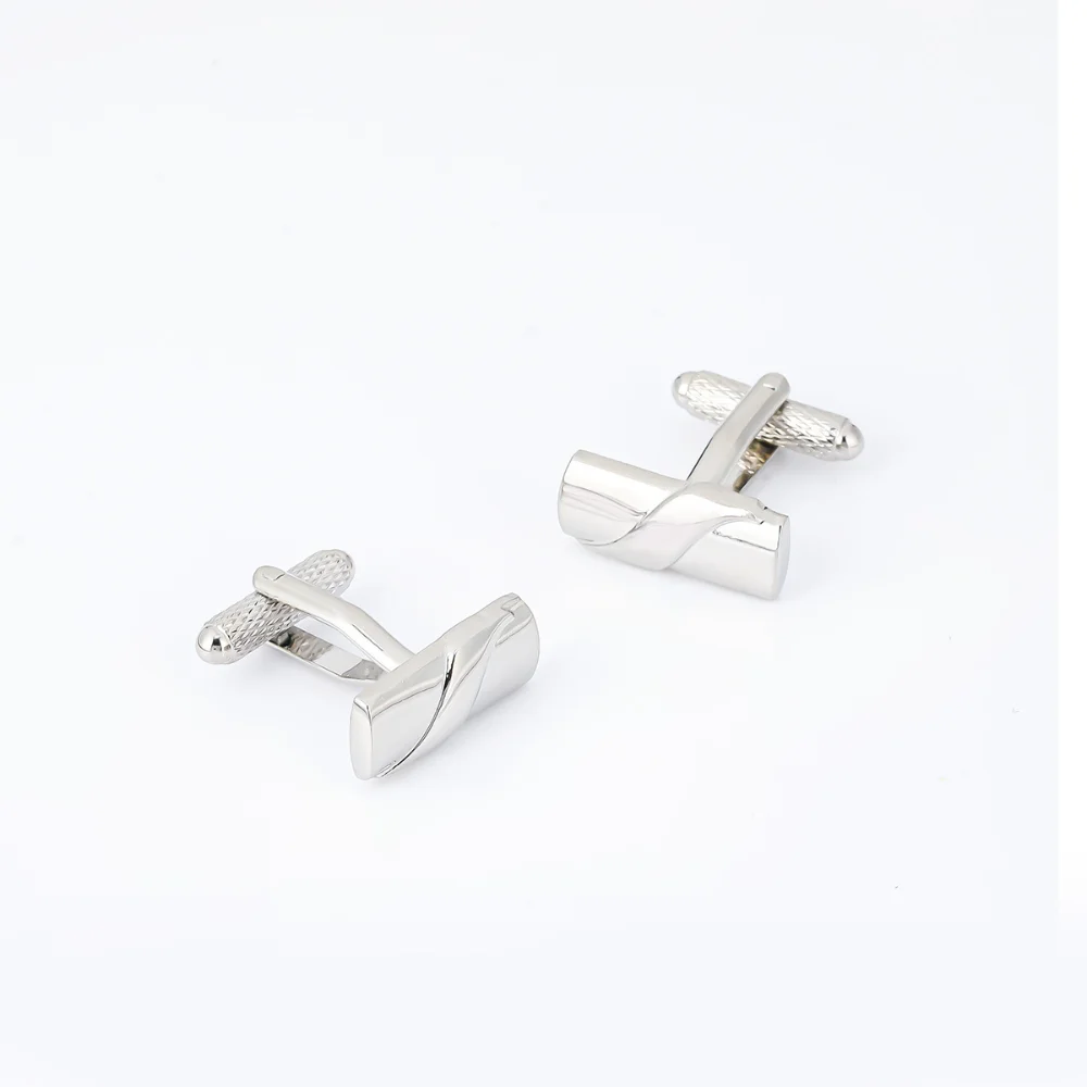 Silver Twisted Rectangular Cufflinks Geometric Twisted Line Design Cufflink Business Dress Wedding Shirt Sleeve Nails Decoration