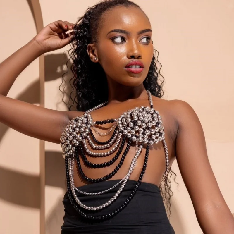 Body Jewelry pearl Sexy bikini Bra Chain multilayer Party Club Dance Body Accessory Attractive Chest Chain Women's Skirt chain