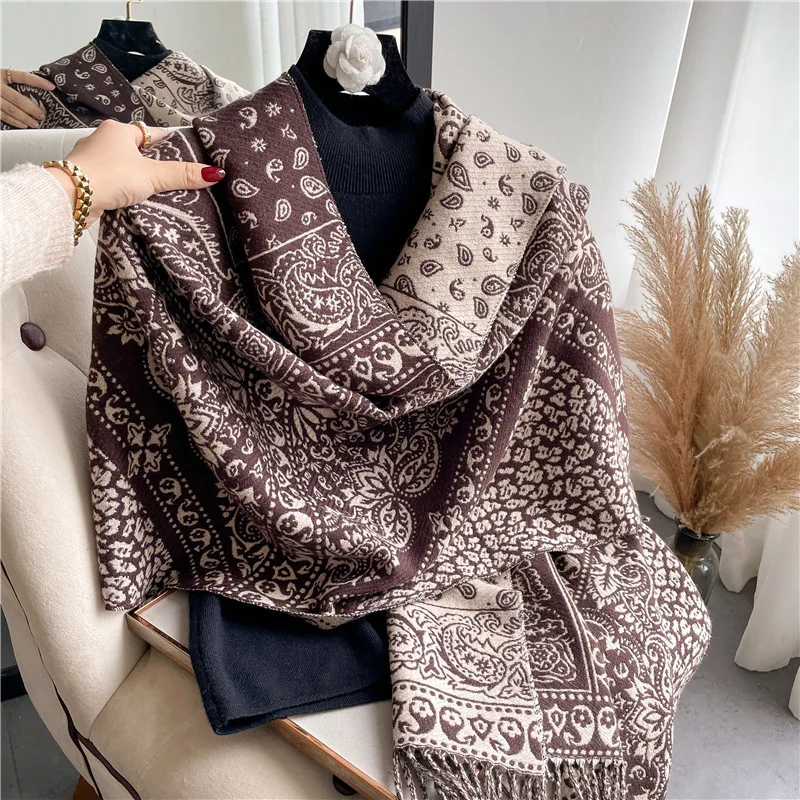 New Winter Warm Cashmere Wraps Women Scarf Luxury Design Pashmina Thick Shawl Blanket  Travel Poncho Stoles