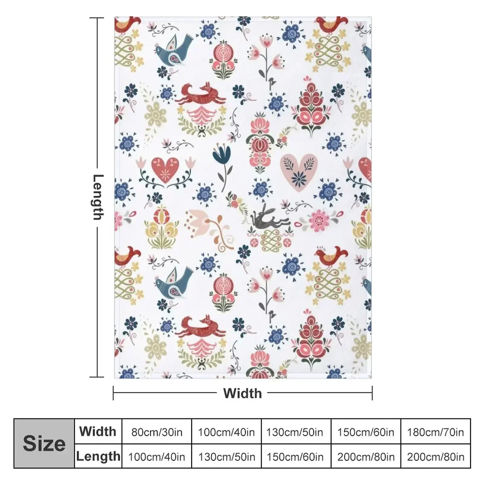 Swedish Scandinavian Norwegian Folk Art Pattern Throw Blanket couch cozy soft plush fuzzy picnic outdoor blanket