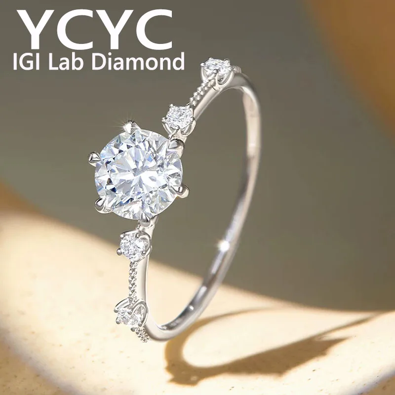 Solid 18K Yellow gold Ring Round Cut IGI Certified CVD HPHT Lab Grown Diamond DEF VS-VVS Fine Jewelry For Women