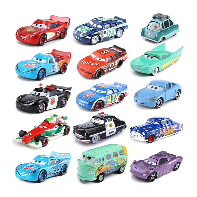 Cars Disney Lightning McQueen All Styles Pixar Cars 2 3 Race Team Mater Metal Diecast Toy Car 1:55 Loose Disney Cars2 And Cars3