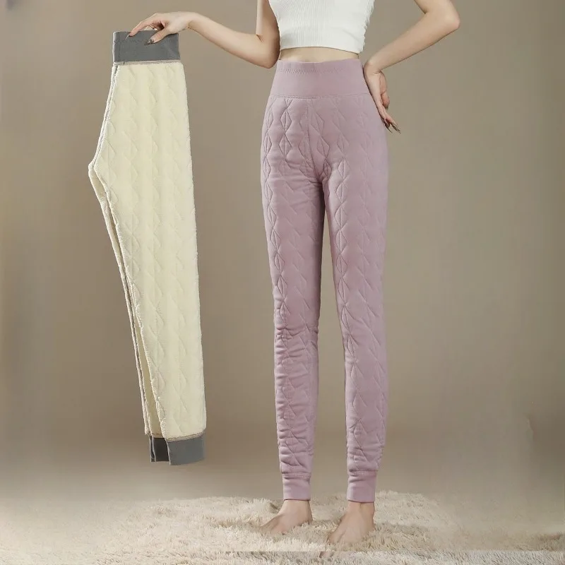 السيدات عالية الخصر سميكة السراويل القطنية الحرير المنزل وفي الهواء الطلق اصطف السراويل الدافئة لخريف وشتاء TT243 #3