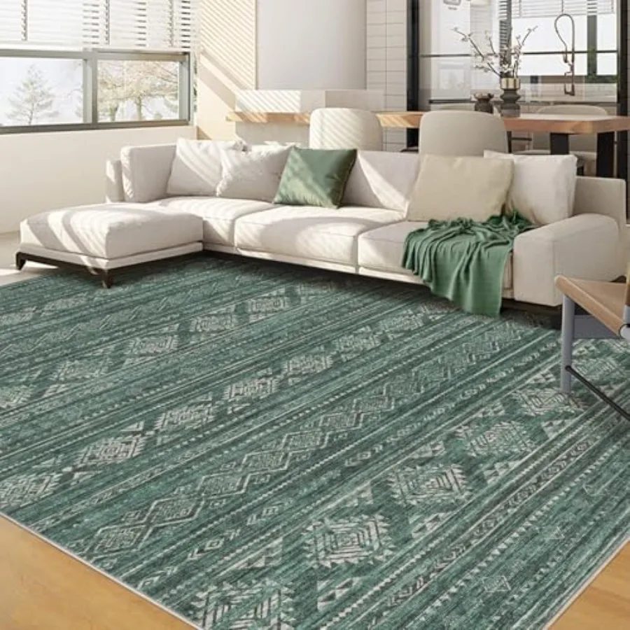 

8X10 Area Rugs for Living Room: Washable Boho Large Neutral Modern Soft Farmhouse Green Rug with Stain Resistant and NonSlip Fe