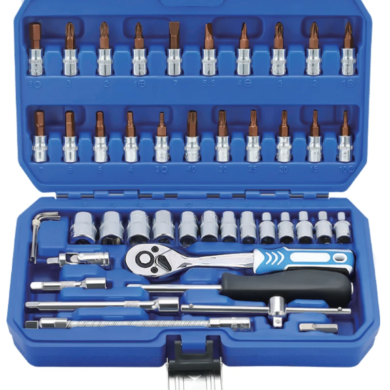 

46 pieces of auto repair tool socket hand tool set combination socket wrench set with plastic tool box