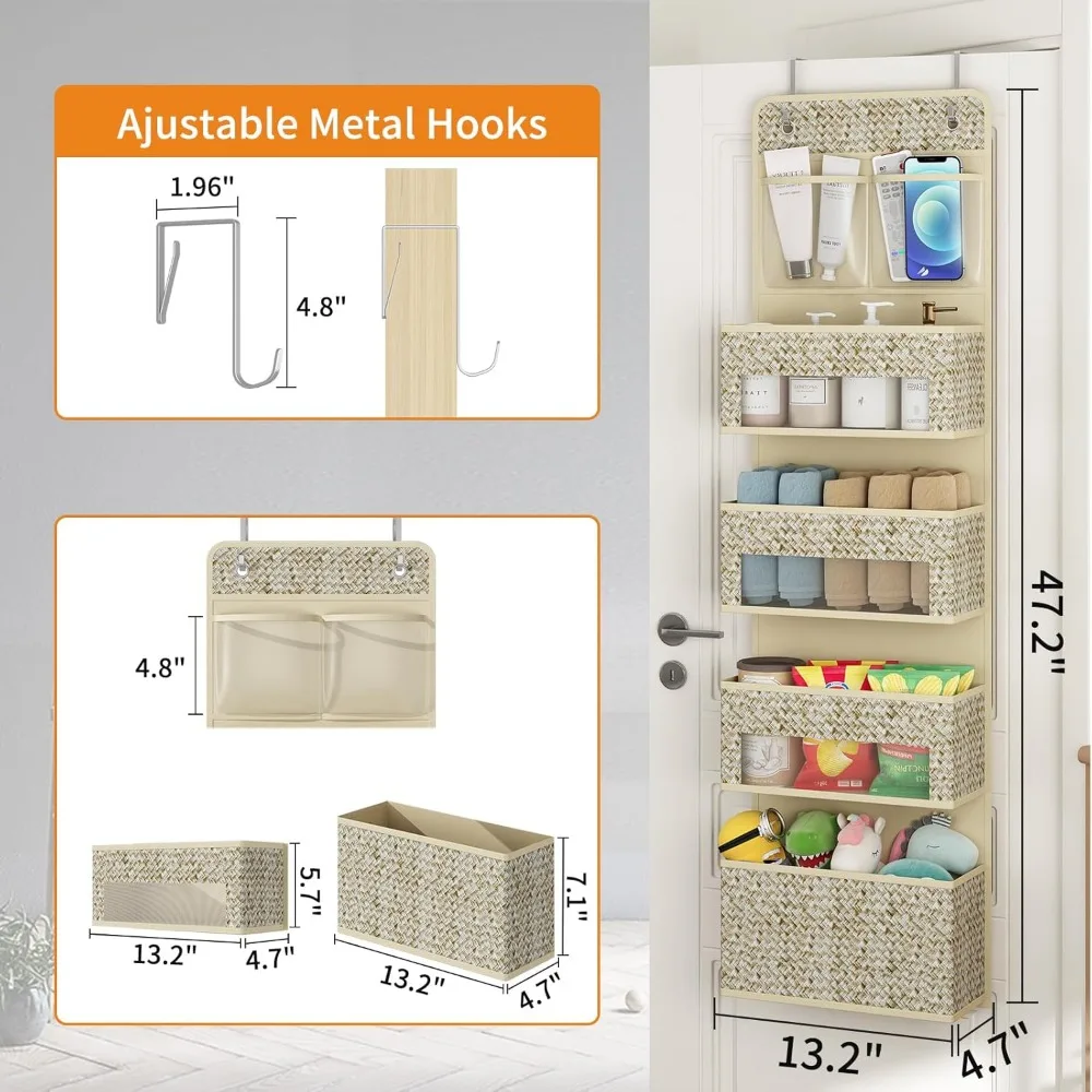 2 Pack 5-Shelf Over The Door Hanging Organizer, 4 Big Pocket Storage with Clear Plastic Pockets,Large Capacity Door Organizer