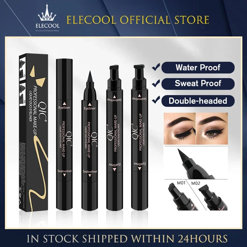 Black Liquid Eyeliner Stamp Marker ดินสอแสตมป์กันน้ํา Double-ended Eye Liner ปากกาเครื่องสําอางค์ Eyeliner 2 รูปแบบ