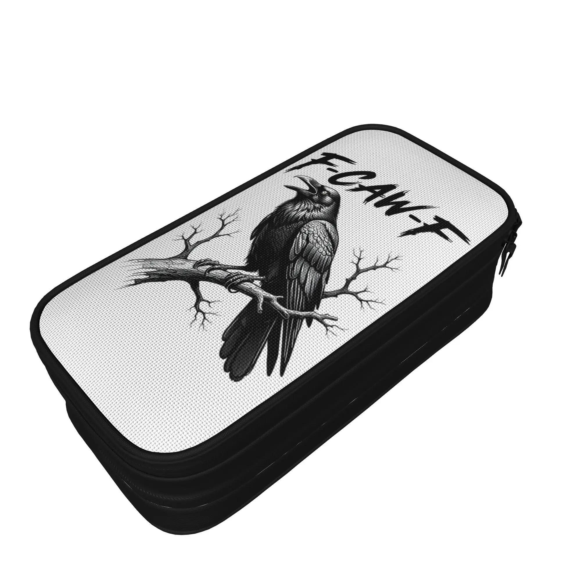 F-Caw-F Crow Funny Meme Pencil Case Dark Humor Black Bird Pencilcases Pen Girls Boys Large Storage Bags School Gift Stationery