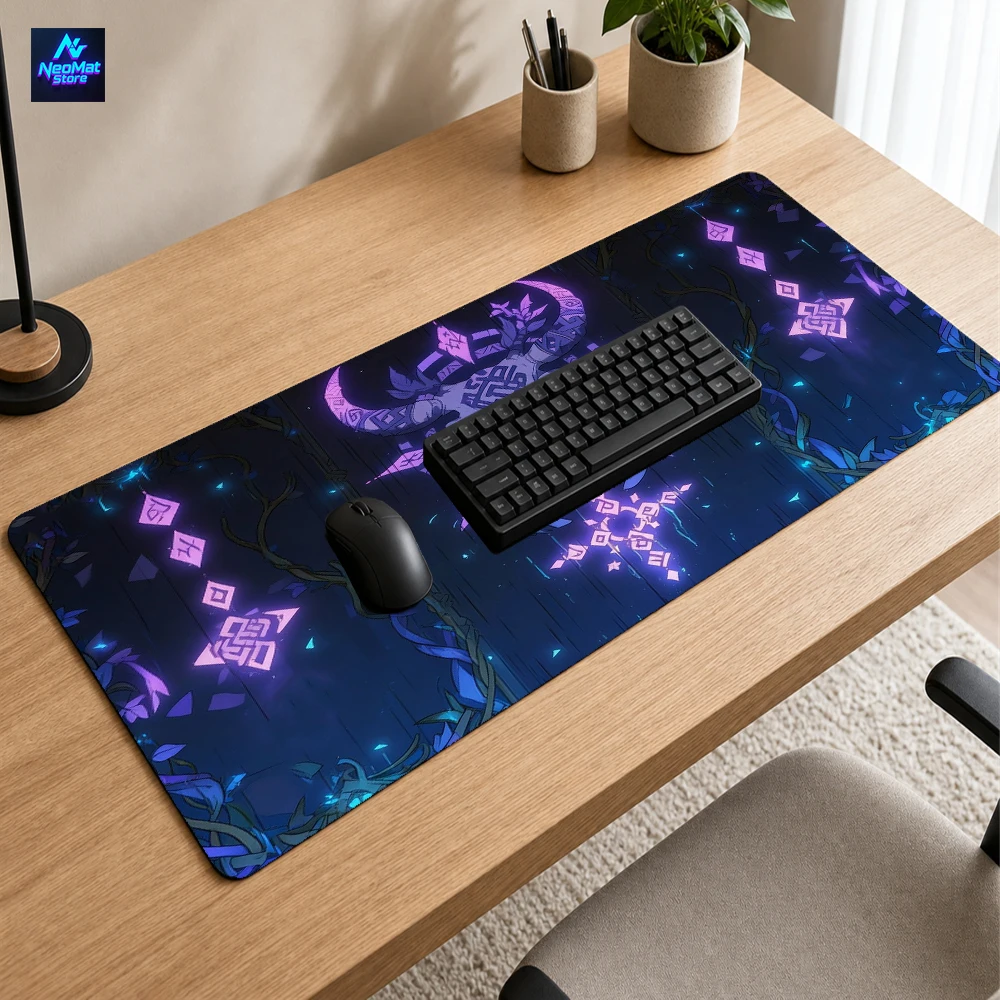 Gothic Desk Mat Desktop Mat XXL Design Gaming Purple Neon Ritual Skull Vine Pattern Dark 90x40 Computer Accessories Mousemat