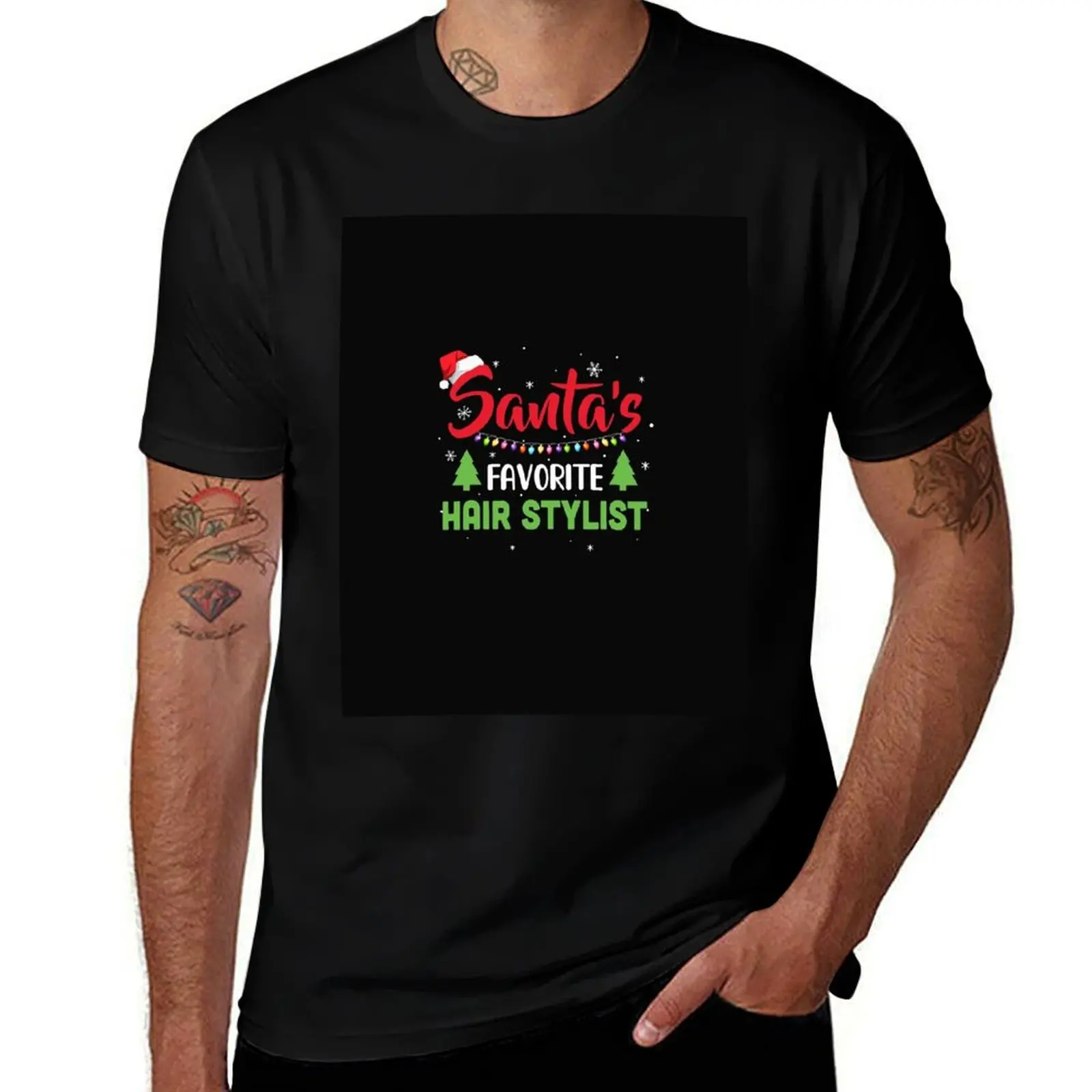 Santa's Favorite Hair Stylist Funny Christmas Xmas Gifts T-Shirt Aesthetic clothing custom t shirt topping mens t shirt graphic