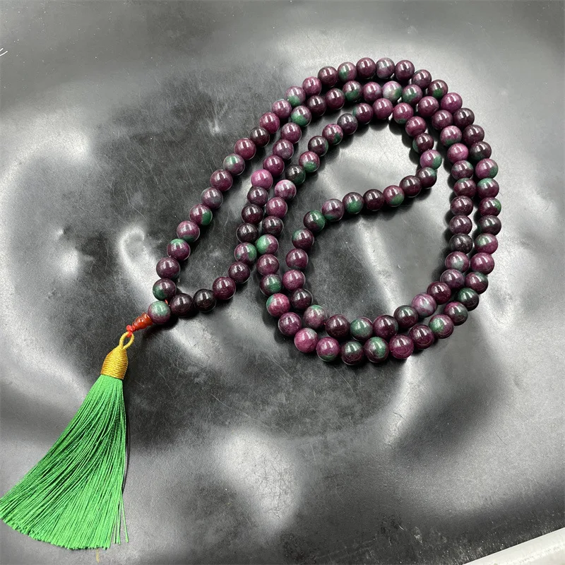 10mm 108 PCs Ruby and Emerald Buddha Beads Rosary Sweater Chain Necklace