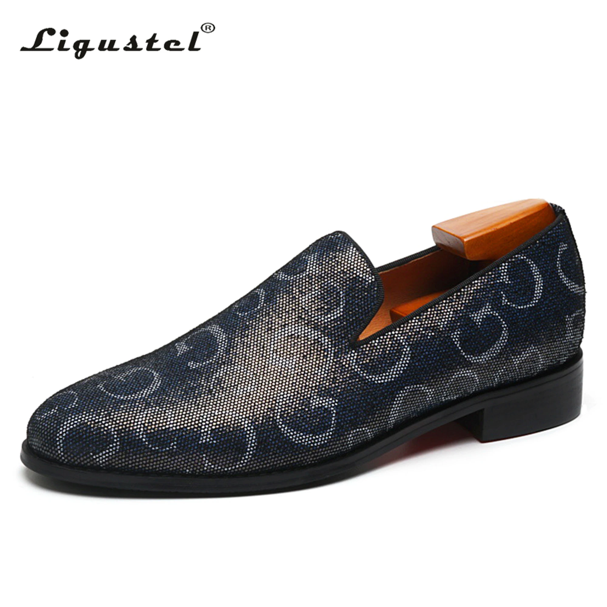 

Ligustel Men Casual Shoes Male Original Designer Blue Leather Slip-on Shoes for Man Wedding Party Red Bottom Loafers Plus Size