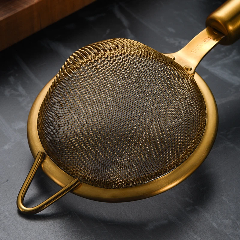 304 Stainless Steel Skimmer Strainer Green Gold Handle Fine Mesh Colander Oil Frying Spoon Noodles Dumpling Sieve Kitchen Tools