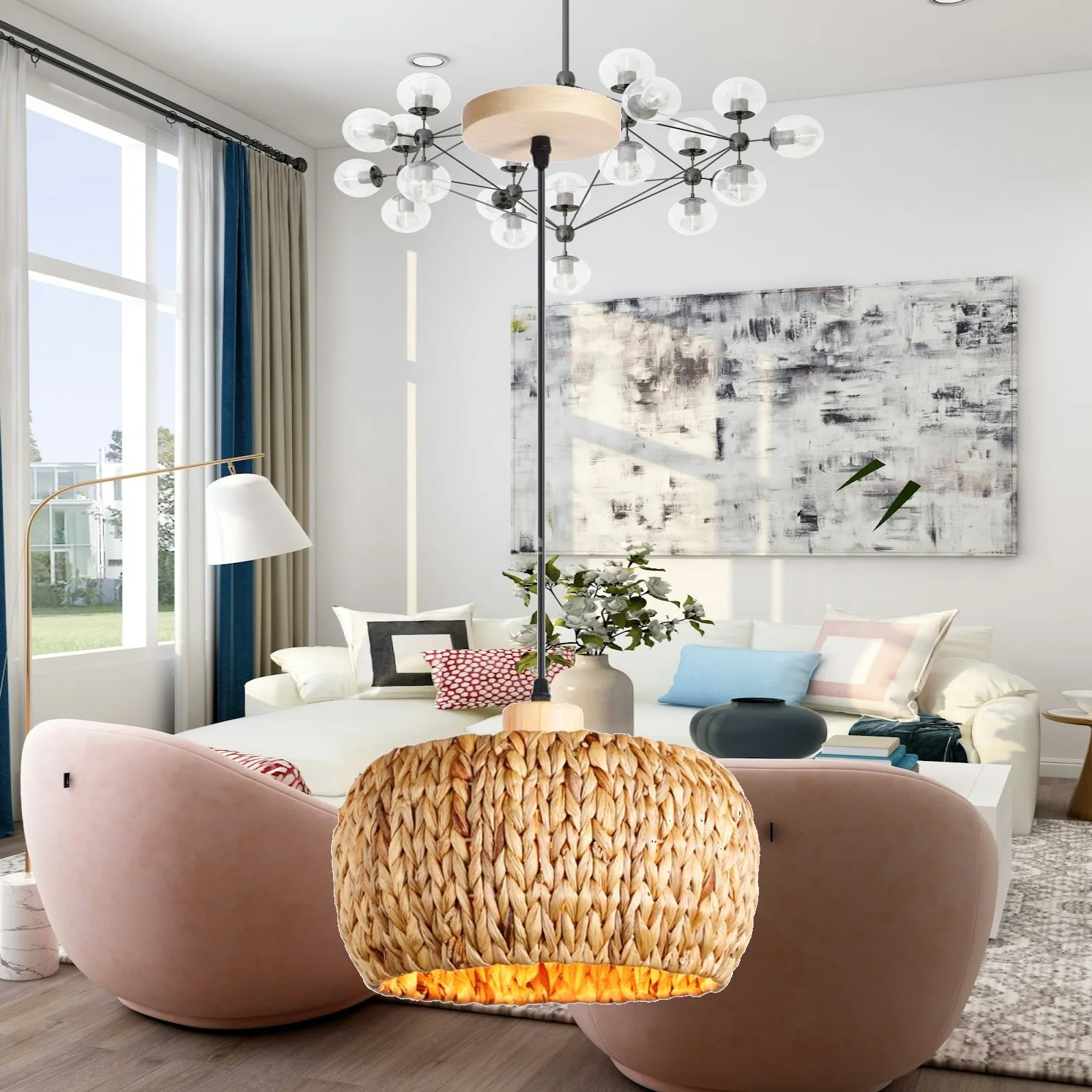 

Rattan Pendant Light Shade Boho Hanging Light Shade for Farmhouse Hotel Cafe