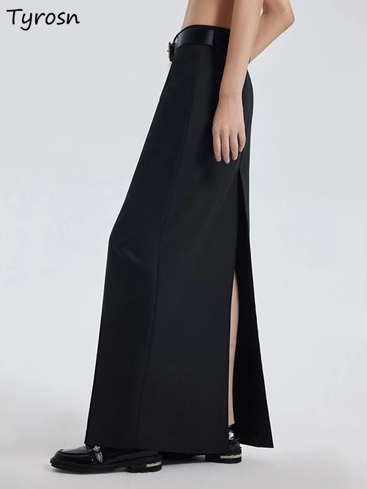 

Chic Streetwear Back-slit Long Skirts Women High Street Black Loose All-match Ulzzang American Hot Girls Y2k Faldas Mujers