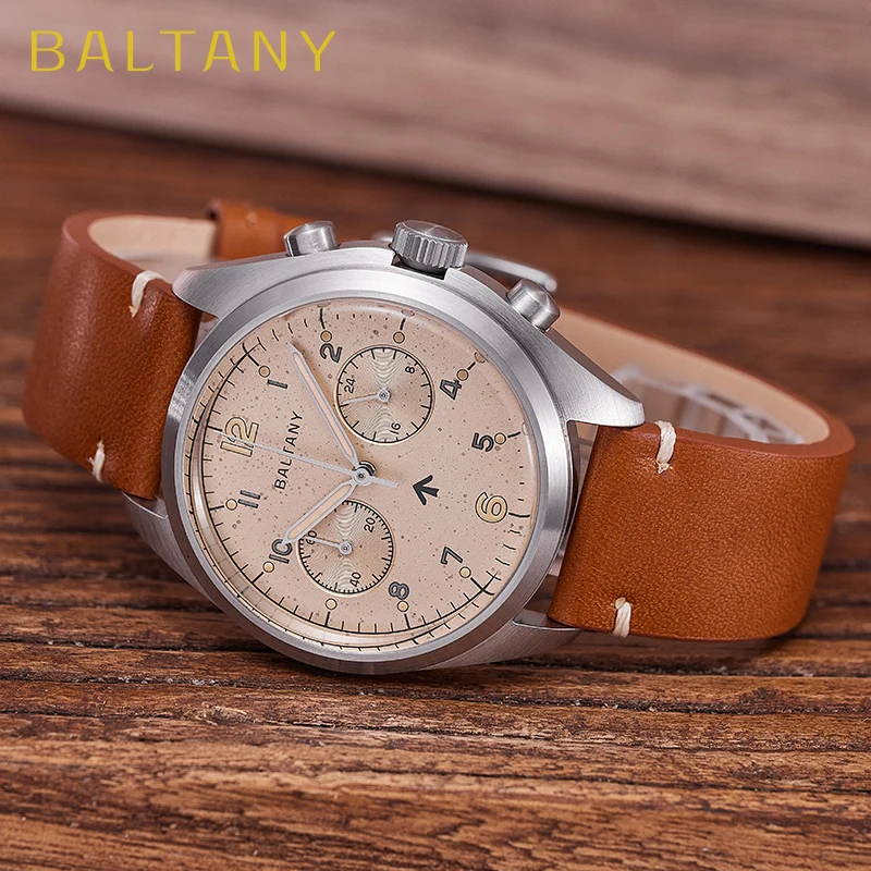 Baltany 39mm relógio de quartzo homem s5044 militar crono raf 6bb homenagem relógio multifuncional aço inoxidável cronógrafo relógios