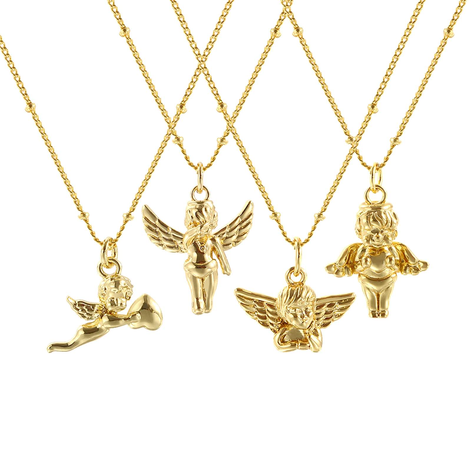 1pc Angel 3D Pendant Charm Necklace Stylish 18K Gold Plated Brass Curb Link Chain Retro Charms Necklace For Women 45cm+ 5cm Long view 2