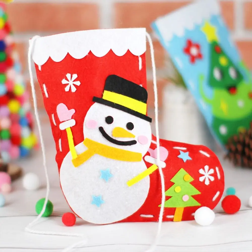 

Non-woven Fabric DIY Christmas Stocking House Decoracion Snowman Xmas Non-Woven Socks Handmade Kriss Kringle Candy Gift Handbag
