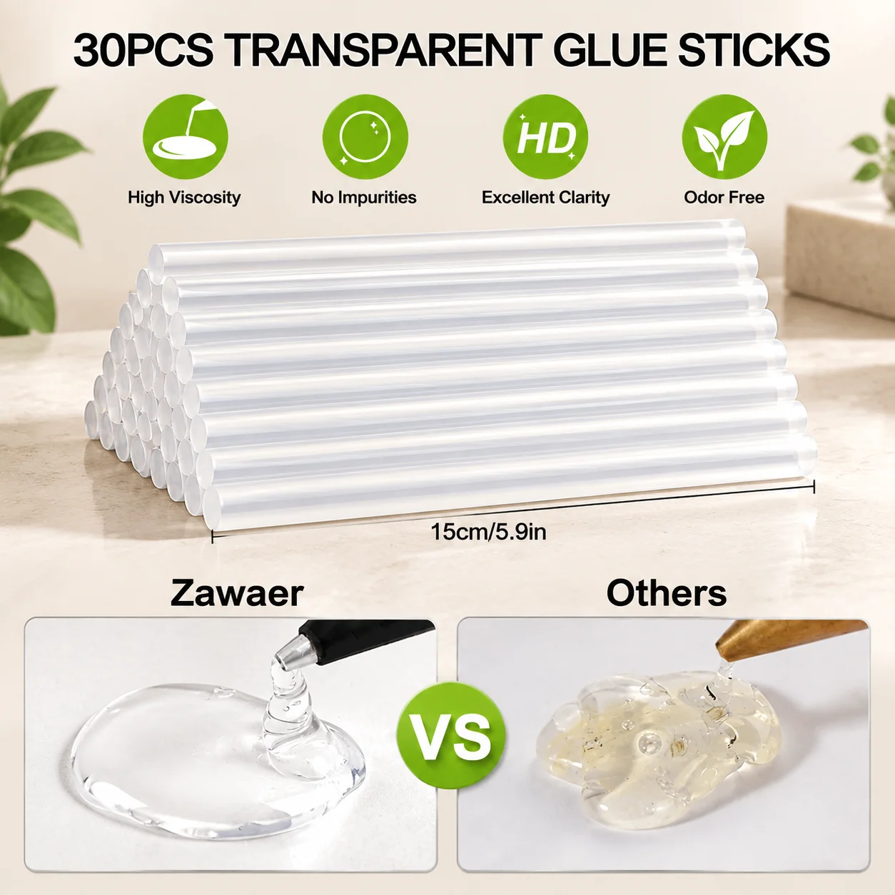 Cordless Hot Glue Gun with 30 Glue Sticks, 2000mAh Rechargeable Battery, 7mm Glue Stick Size, 3-5 Minute Preheat, Micro USB Charging, for DIY Crafts, Scrapbooking, Wood, Paper, Fabric and Plastic Bonding, 140 x 50 x 135mm, 182g