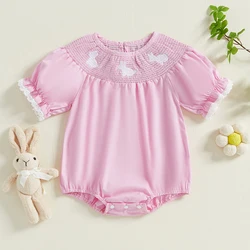 Baby Girl Outfit Cute Rabbit Embroidery Smocked Bubble Romper Retro Plaid Bodysuit Toddler Fall Puff Jumpsuit