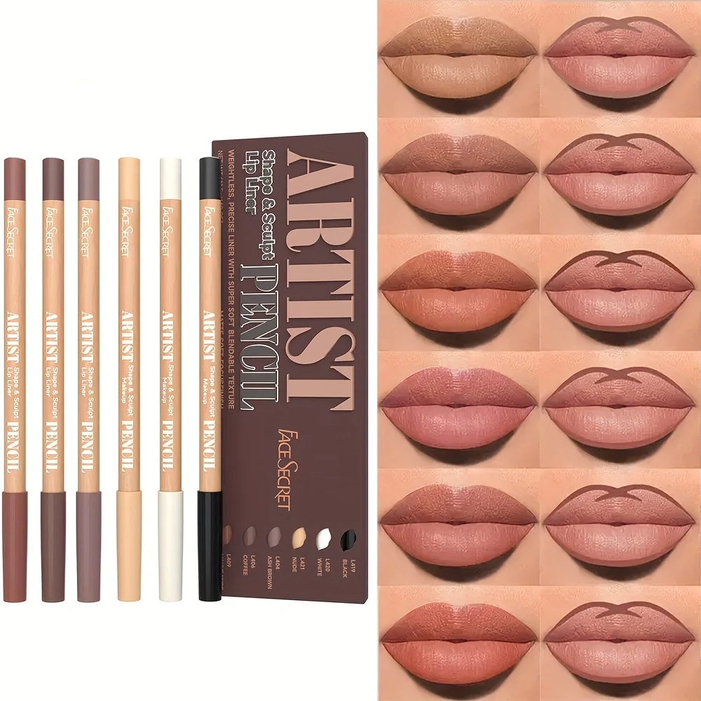 Set di 6 matite per labbra nude: finitura opaca naturale impermeabile a lunga durata, matite per labbra facili da pulire e senza sbavature per il trucco quotidiano