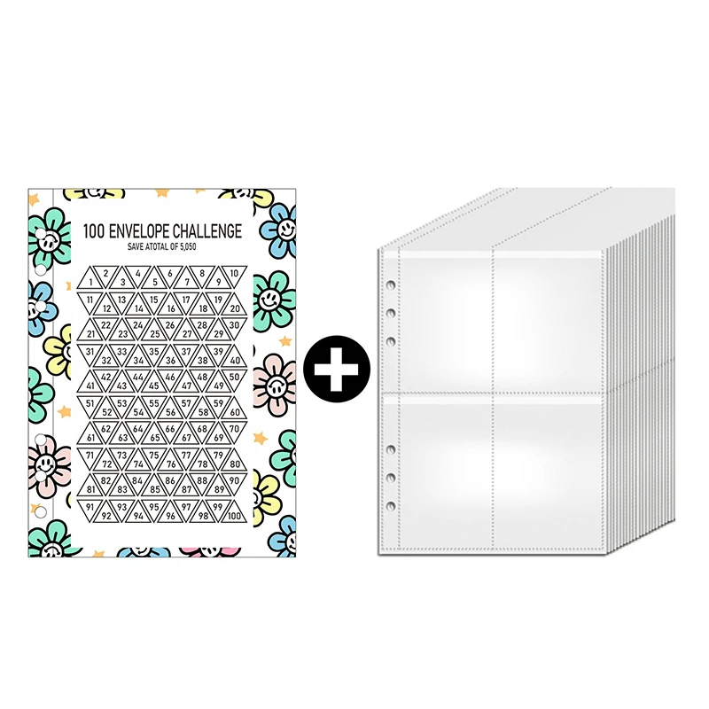 25 PCS Envelope Challenge Binder 1-100 Day Challenge Savings Loose Leaf Notebook Refill Replacement Sticker