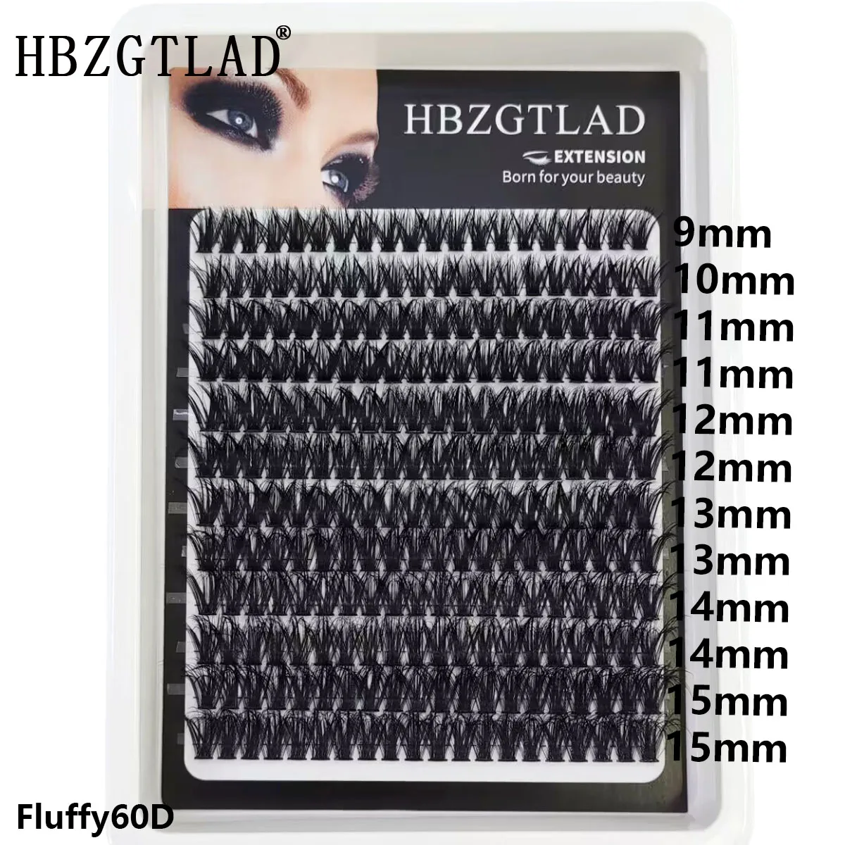 HBZGTLAD 5DFluffy Cluster Lashes 60D-200D DIY Eyelash Extensions 9-18MM C/D Curly Lash Clusters Thick Wispy Volume False Eyelas