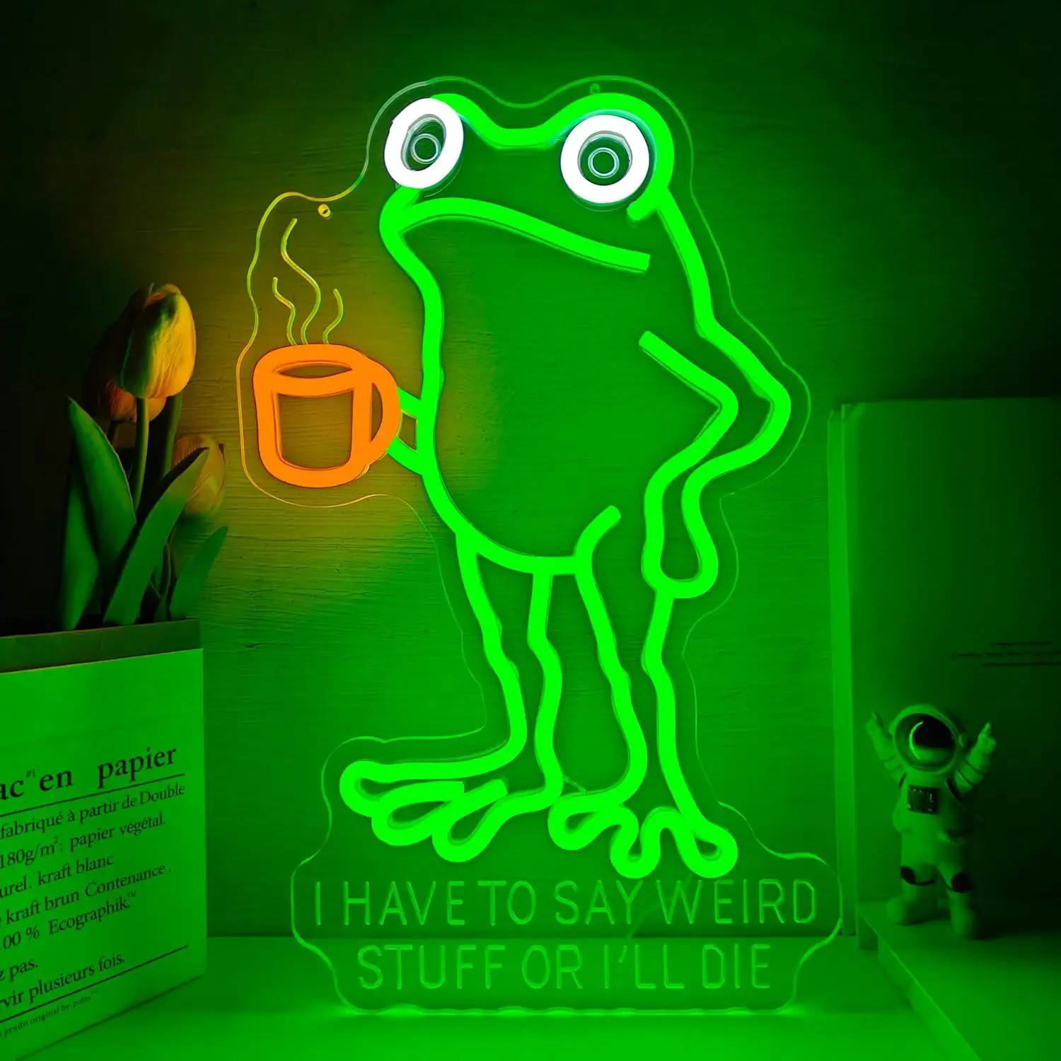 Weird Frog With Coffee Neon Sign LED Light Up Sign for Bedroom Office Bar Wall Decor Absurdist Humor Meme Themed Gifts