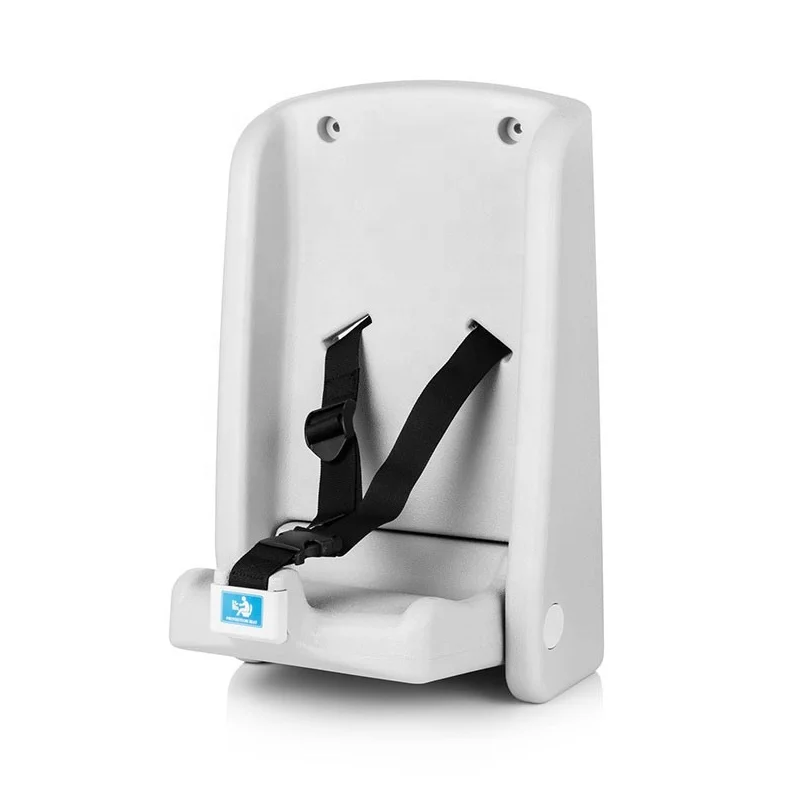 

Grey Wall Mounted Children Protection Chair Commercial Bathroom Foldable Baby Change Seat Durable Toddler Seat With Safety Belt