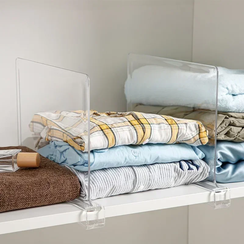 2PCS Clear Acrylic Closet Shelf Bookcase Divider Home Use Wardrobe Shelf Bookcase Baffle Divider Commodity Storage Organizer