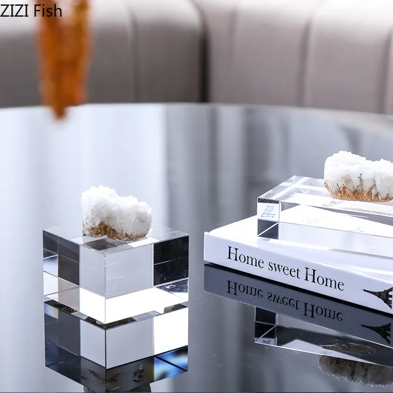 Square Transparent Crystal Base Modern Crafts Desk Decoration Crystal Creative Geometry Artwork Ornaments Room Aesthetic Decor