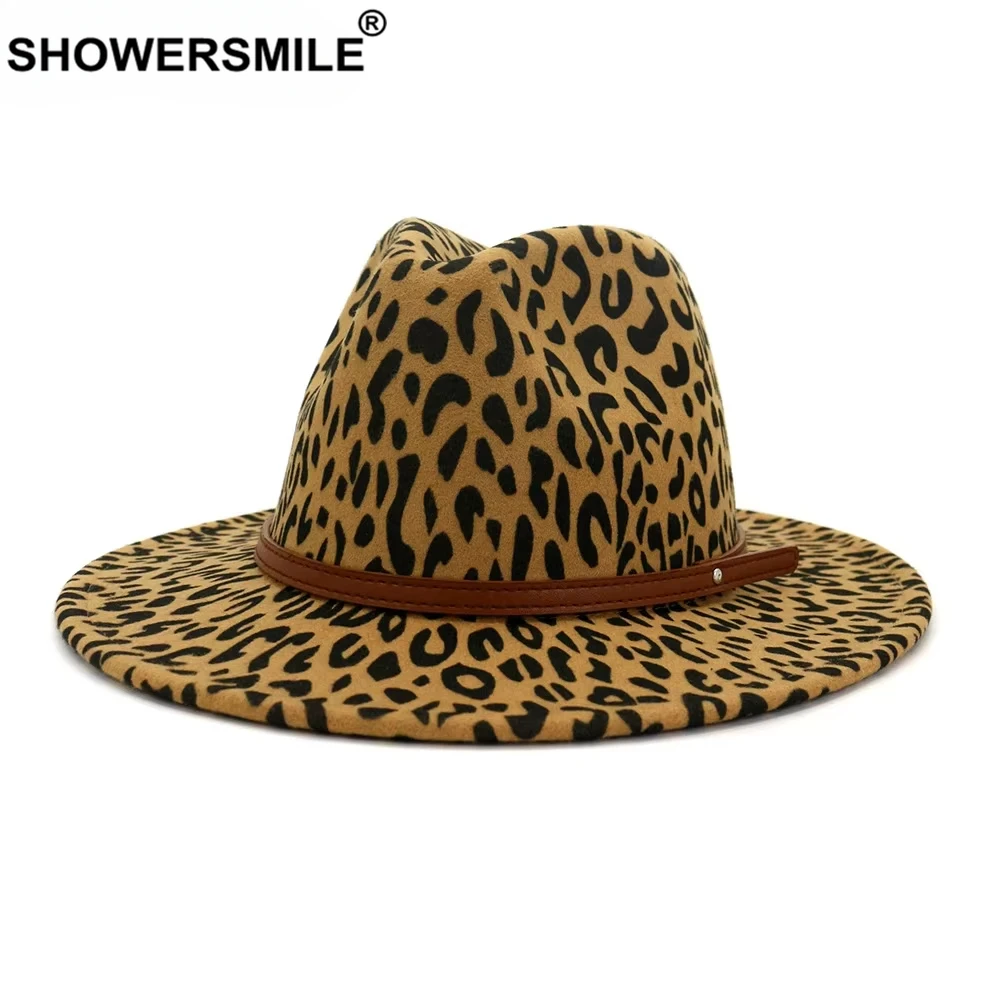 

Camel Leopard Fedora Women Jazz Hats with Belt Casual Women Felt Hat Ladies Trilby Party Fashion Design Leopard Fedora Wide