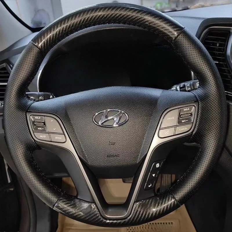 

For Hyundai Santa Fe 2013-2015 ix45 hand-stitched carbon fiber genuine Leather Car Steering Wheel Cover
